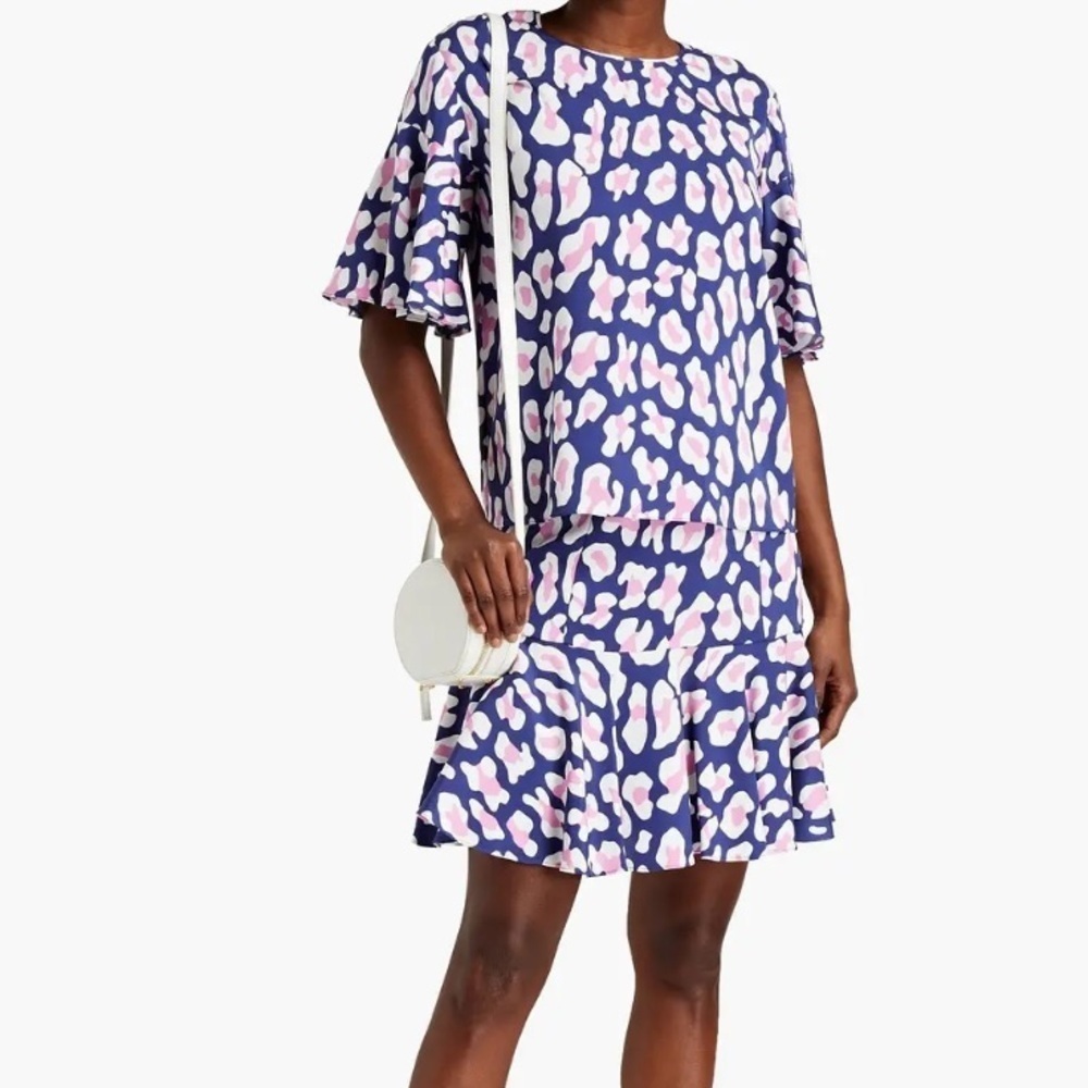 DVF Wendy Fluted Leopard Print Pointe Mini Skirt